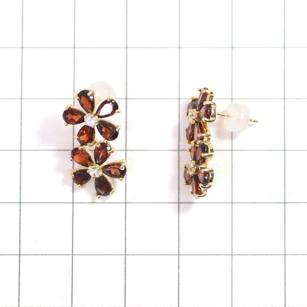K18YG Garnet White Topaz Flower Earrings 