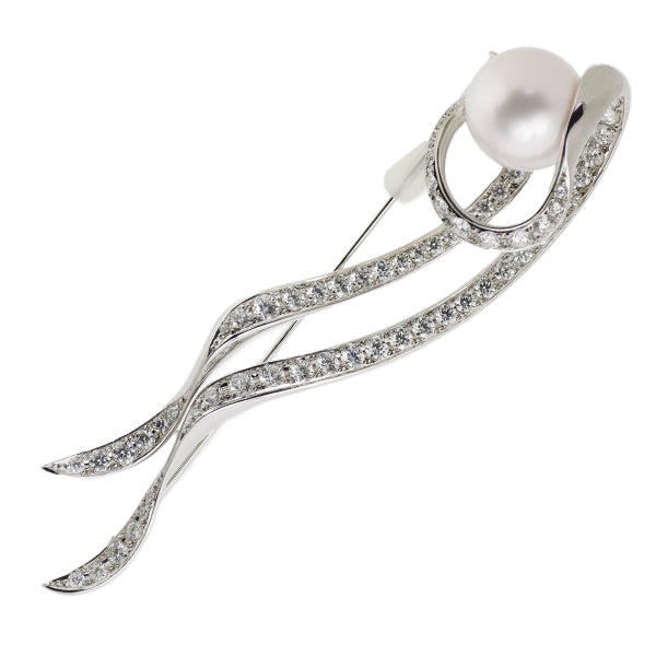 MIKIMOTO K18WG White Butterfly Pearl/Pearl Diamond Brooch 12.6mm/2.76ct《Selby Ginza Store》[S, Like New, Polished] [Used]