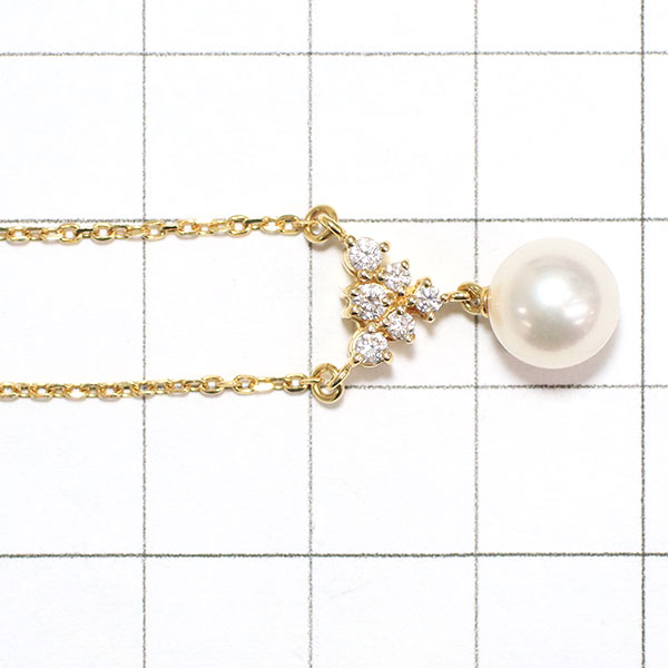MIKIMOTO K18YG Akoya pearl diamond pendant necklace, diameter approx. 7.5mm 