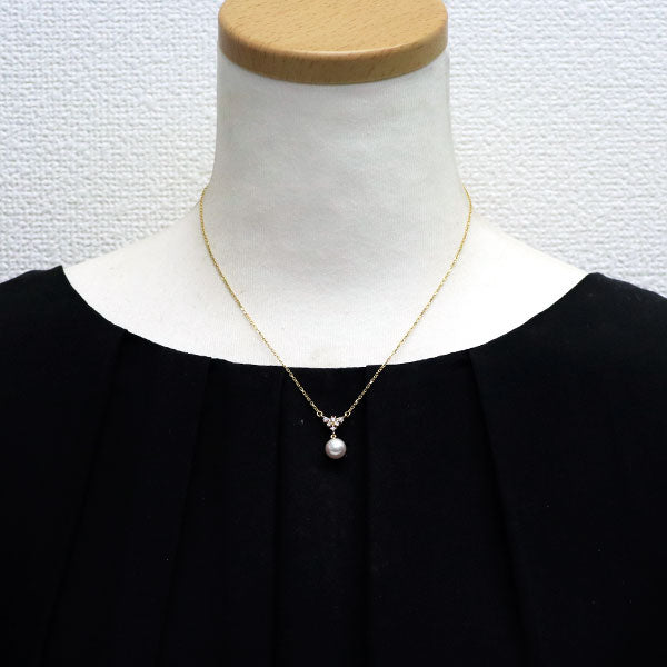MIKIMOTO K18YG Akoya pearl diamond pendant necklace, diameter approx. 7.5mm 