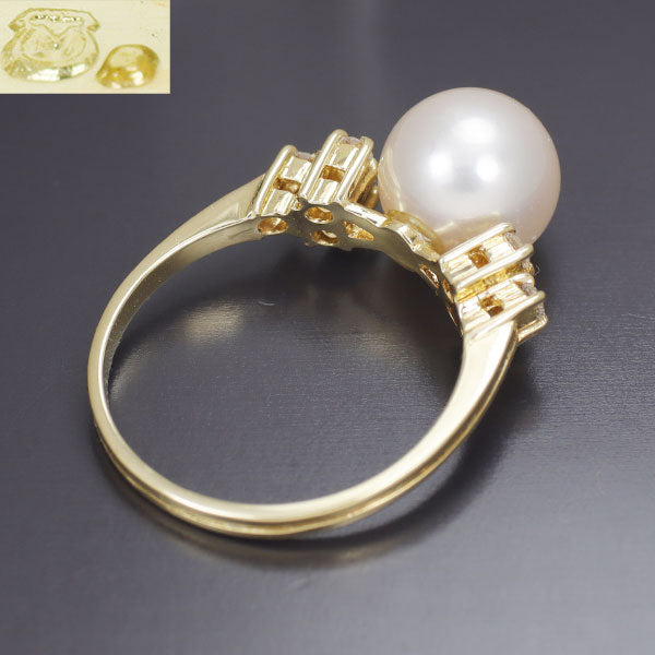 MIKIMOTO K18YG Akoya pearl diamond ring, diameter approx. 8.5mm 