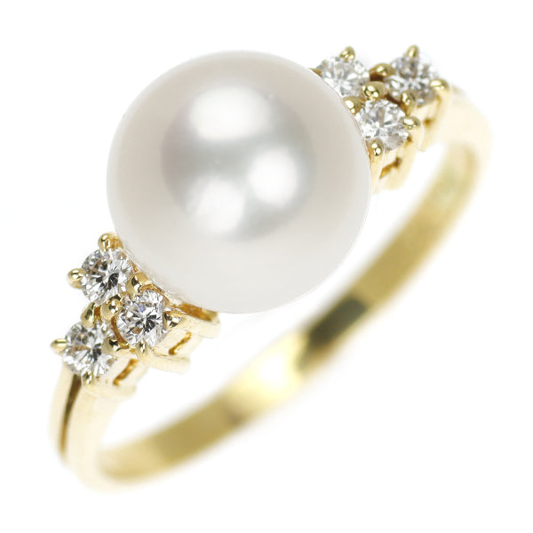 MIKIMOTO K18YG Akoya pearl diamond ring, diameter approx. 8.5mm 