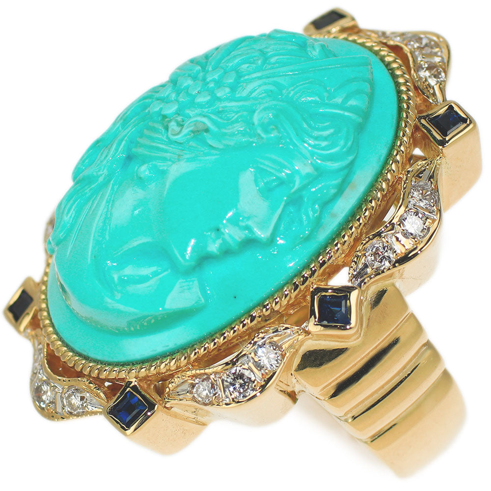 Wallace Chan K18YG Turquoise Sapphire Diamond Ring 18.16ct S0.28ct D0.29ct 