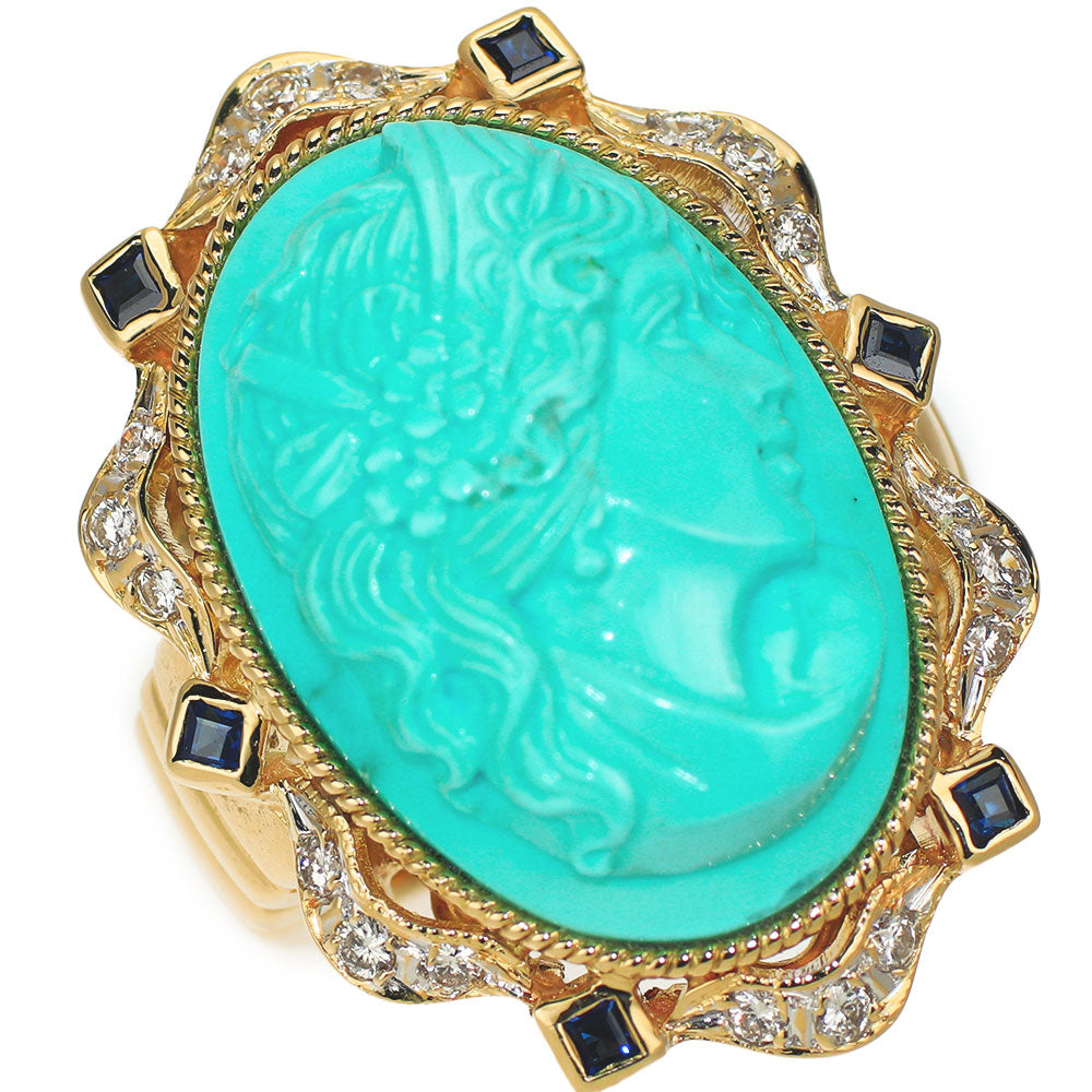 Wallace Chan K18YG Turquoise Sapphire Diamond Ring 18.16ct S0.28ct D0.29ct 