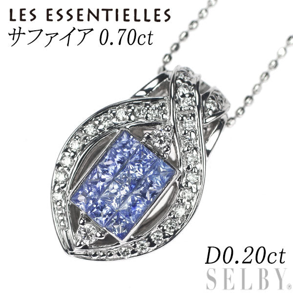 Les Essentiels K18WG Sapphire Diamond Pendant Necklace 0.70ct D0.20ct 