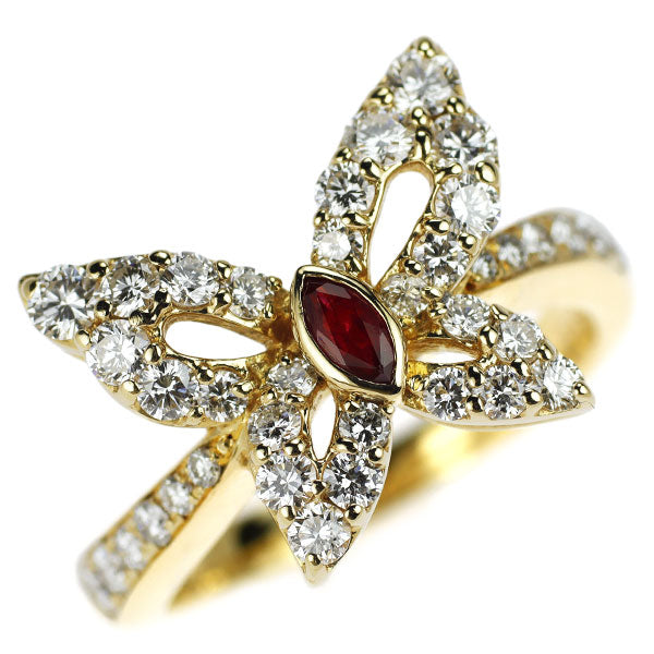 POLA K18YG Ruby Diamond Ring 0.16ct D0.98ct Butterfly 