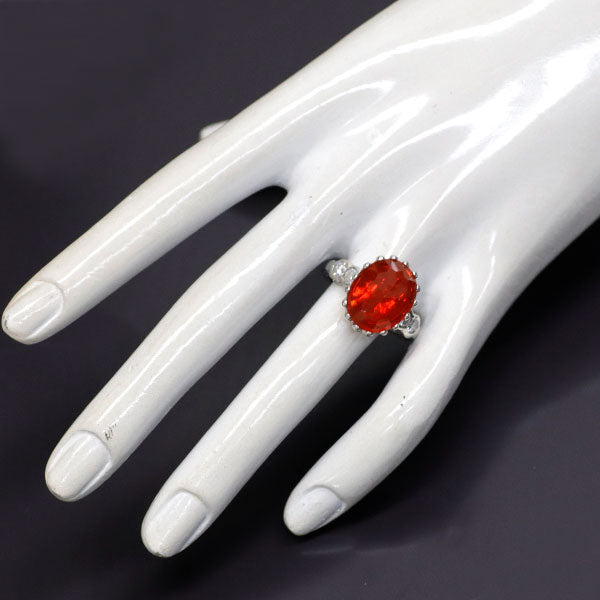 Yoshio Ishikawa Pt900 Fire Opal Diamond Ring 7.05ct D1.02ct 