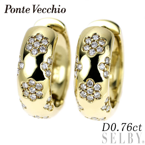 Ponte Vecchio K18YG/WG Diamond Earrings 0.76ct Hoop Flower 
