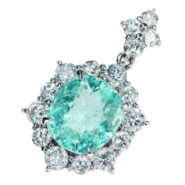 Rare Pt900 Paraiba Tourmaline Diamond Pendant 5.49ct D1.85ct 