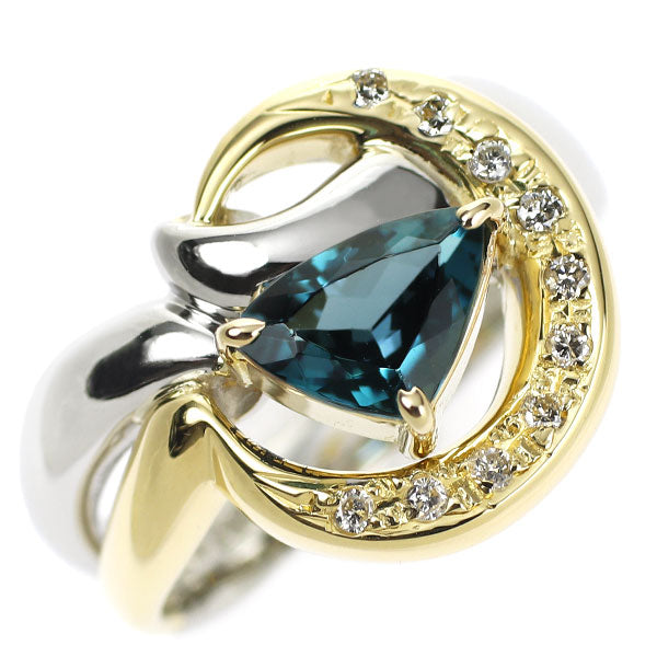 K18YG/Pt900 Indicolite Tourmaline Diamond Ring 0.83ct D0.10ct 