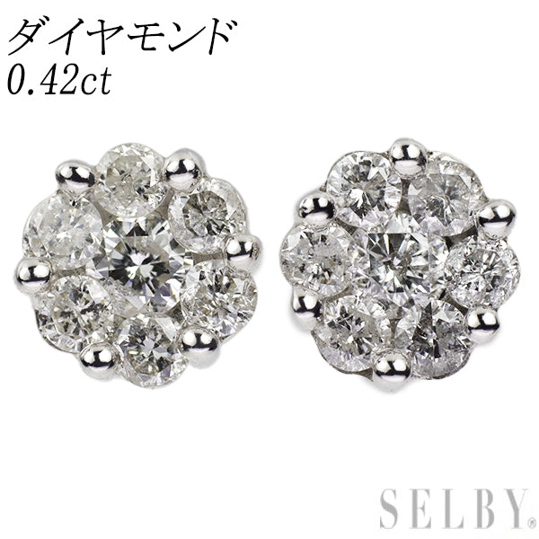 K18WG ダイヤモンド ピアス 0.42ct フラワー