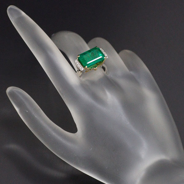 K18YG/Pt900 Emerald Diamond Ring 6.75ct D0.15ct 