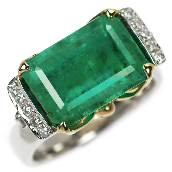 K18YG/Pt900 Emerald Diamond Ring 6.75ct D0.15ct 