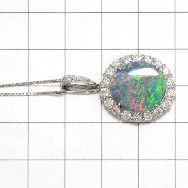 Pt900/ Pt850 Black Opal Diamond Pendant Necklace 4.28ct D1.26ct 