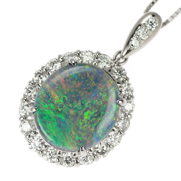 Pt900/ Pt850 Black Opal Diamond Pendant Necklace 4.28ct D1.26ct 