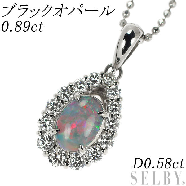 Pt900/ Pt850 Black Opal Diamond Pendant Necklace 0.89ct D0.58ct 