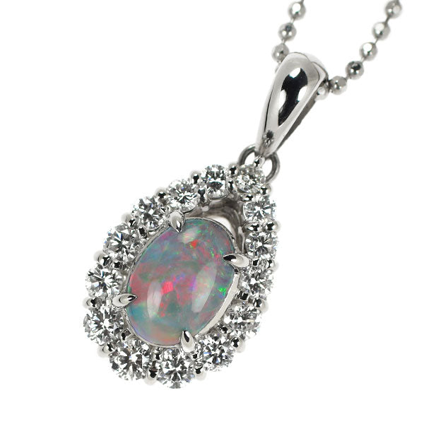 Pt900/ Pt850 Black Opal Diamond Pendant Necklace 0.89ct D0.58ct 