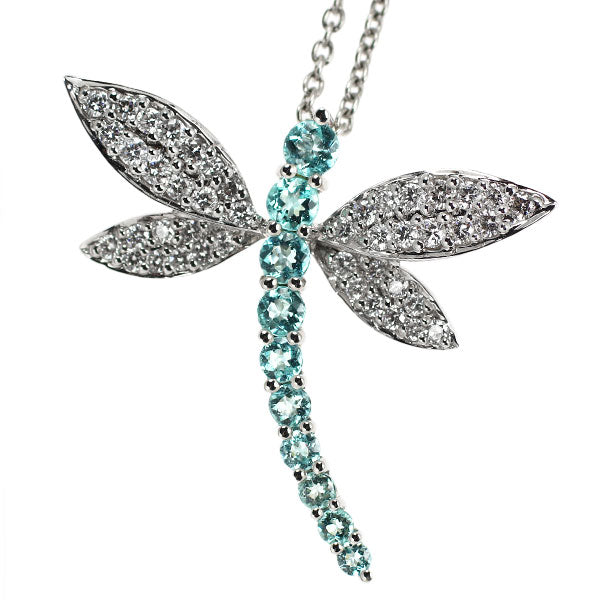 Rare K18WG Paraiba Tourmaline Diamond Pendant Necklace 0.37ct D0.28ct Dragonfly 