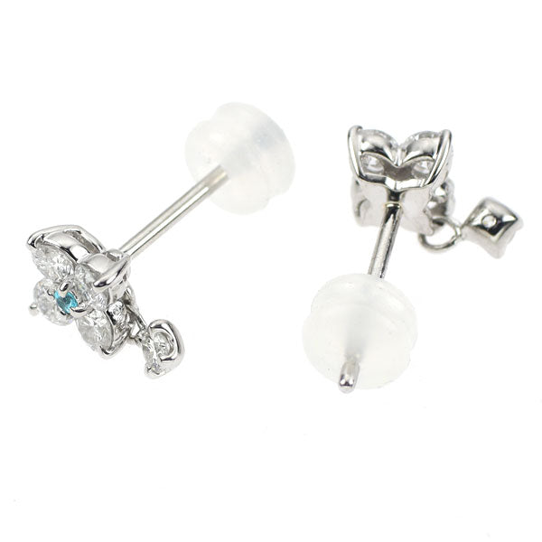 Rare Pt900 Paraiba Tourmaline Diamond Earrings 0.016ct D0.56ct Flower 