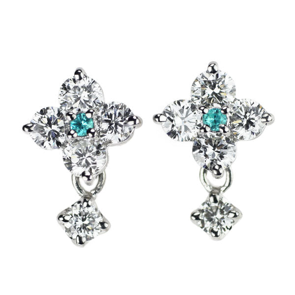 Rare Pt900 Paraiba Tourmaline Diamond Earrings 0.016ct D0.56ct Flower 