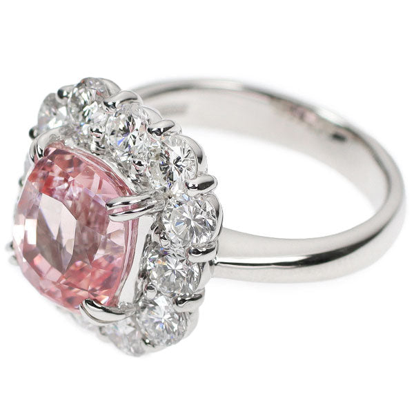 Pt900 Padparadscha Sapphire Diamond Ring 4.67ct D1.60ct 