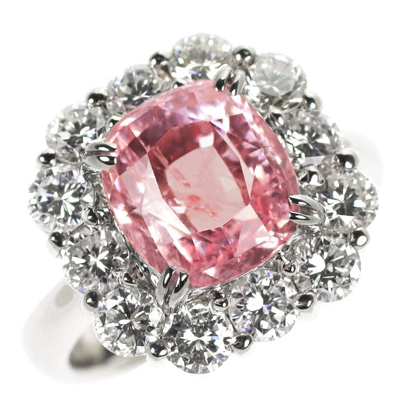 Pt900 Padparadscha Sapphire Diamond Ring 4.67ct D1.60ct 