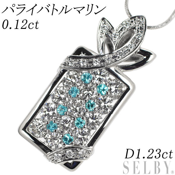 Pt パライバトルマリン ダイヤモンド ペンダントネックレス 0.12ct D1.23ct