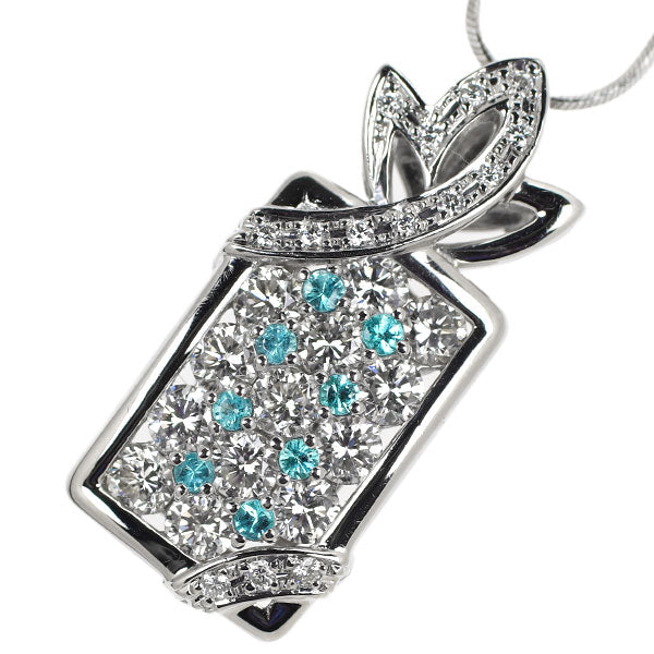 Pt Paraiba Tourmaline Diamond Pendant Necklace 0.12ct D1.23ct 