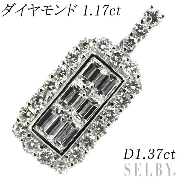 Pt900 emerald cut diamond pendant top 1.17ct D1.37ct 