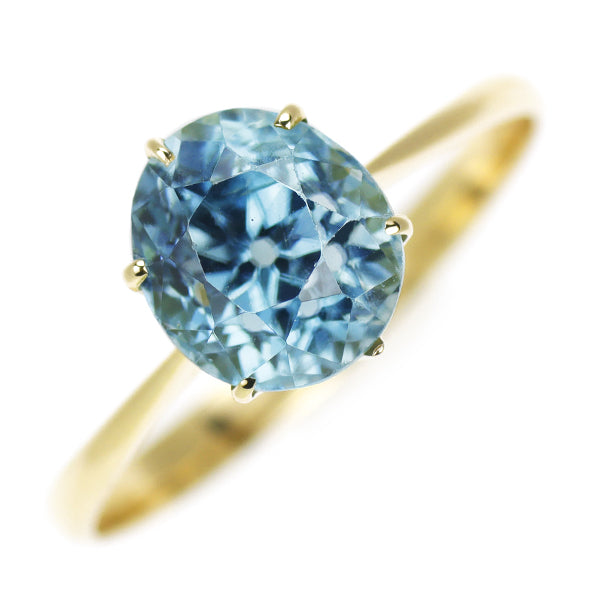 K18YG Blue Zircon Ring, Vintage Engraved 