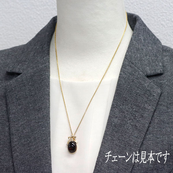 Rokuzan K18YG Garnet Diamond Pendant Top 13.1ct D0.10ct Vintage Motif 