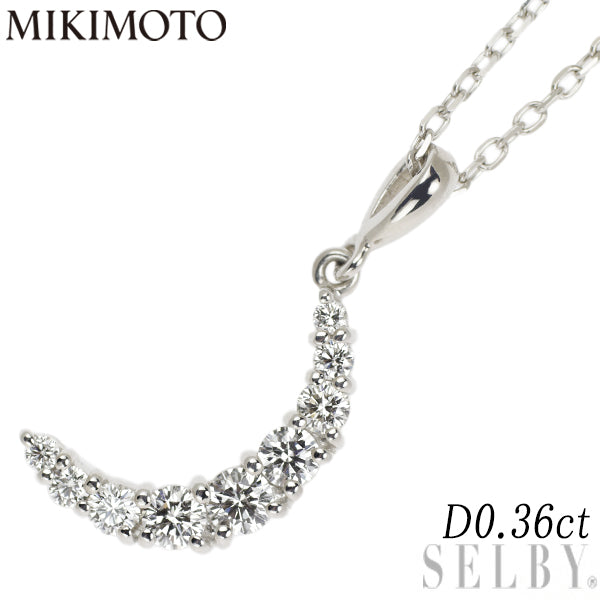 MIKIMOTO K18WG Diamond Pendant Necklace 0.36ct Moon 