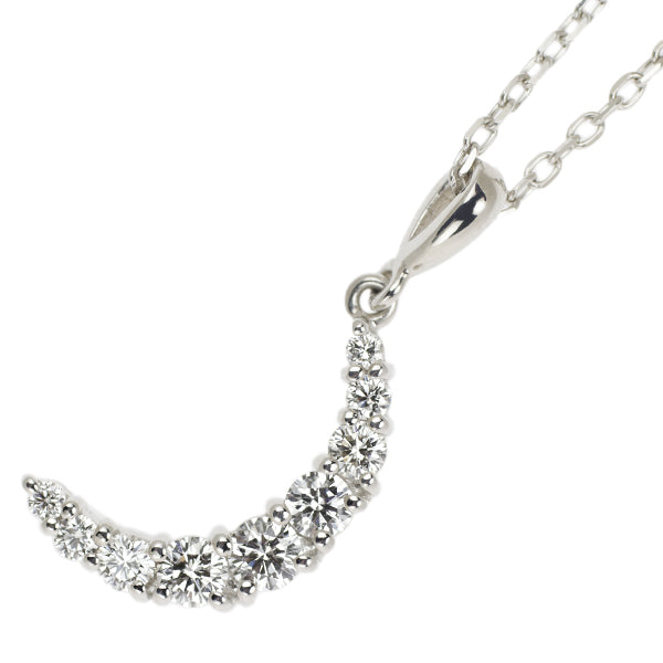 MIKIMOTO K18WG Diamond Pendant Necklace 0.36ct Moon 