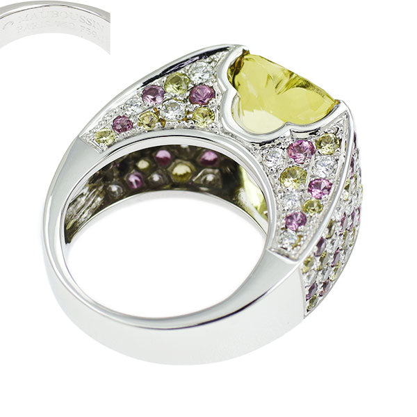 Mauboussin K18WG Lemon Quartz Sapphire Diamond Ring Saison de L'amour 