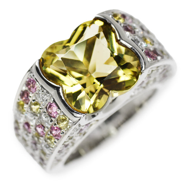 Mauboussin K18WG Lemon Quartz Sapphire Diamond Ring Saison de L'amour 