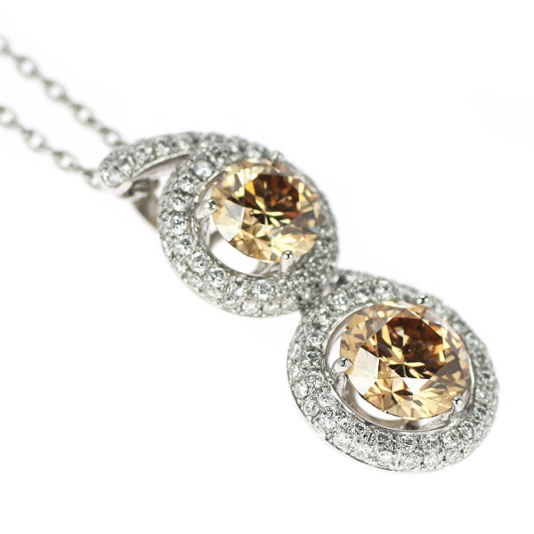 カシケイ Pt900/ Pt850 ブラウンダイヤモンド ペンダントネックレス 1.905ct D0.46ct