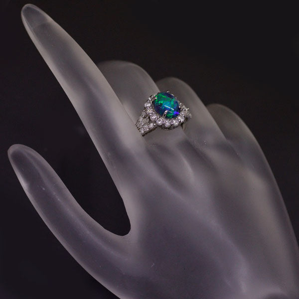 Pt950 Black Opal Diamond Ring 2.276ct D1.03ct 