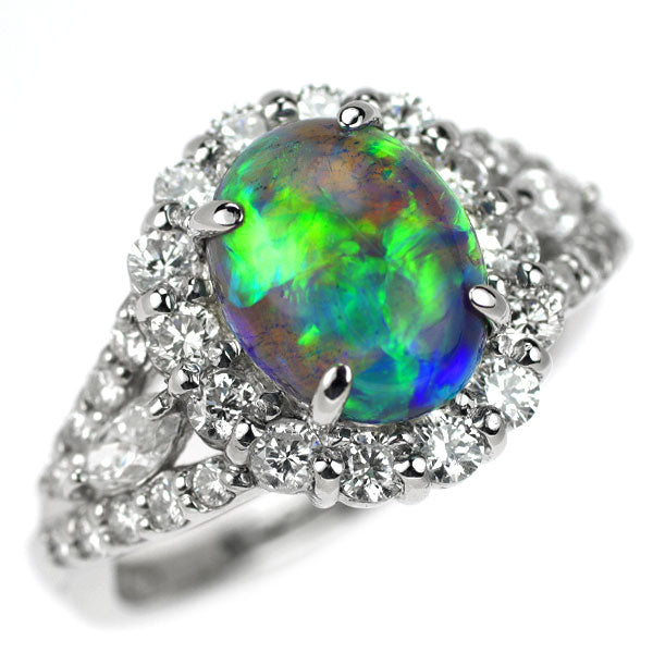 Pt950 Black Opal Diamond Ring 2.276ct D1.03ct 