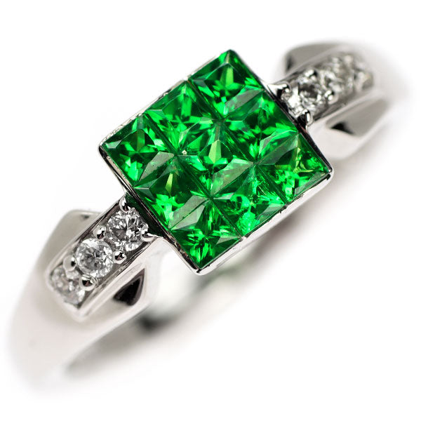 K18WG Green Garnet Diamond Ring 0.62ct D0.10ct Mystery Setting 