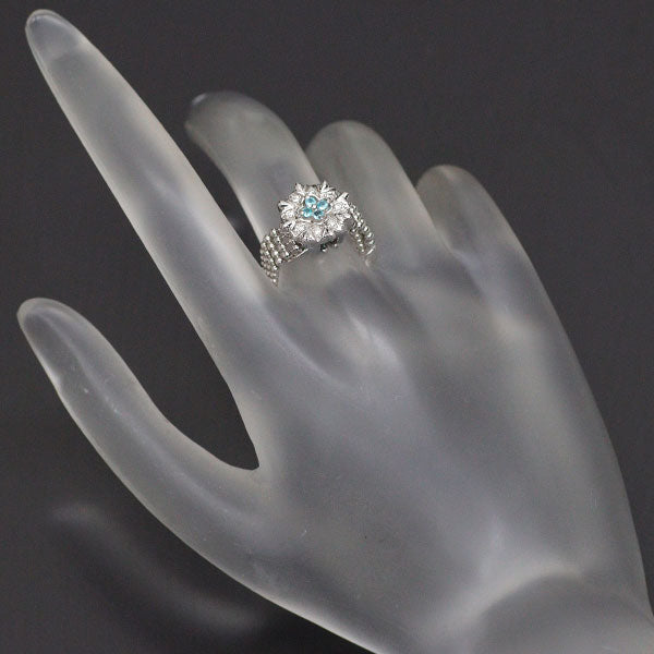 Rare K18WG Paraiba Tourmaline Diamond Ring 0.06ct D0.04ct Free Size Flower 