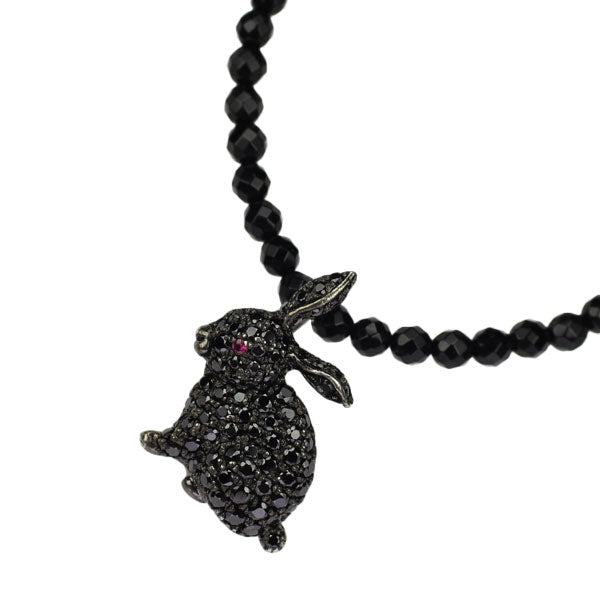 Justin Davis SV Onyx/Black Diamond Ruby Pendant Necklace R0.01ct Rabbit 