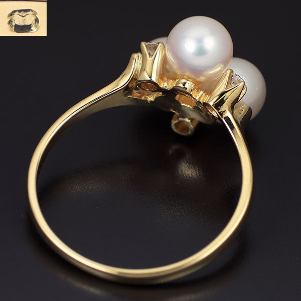 MIKIMOTO K18YG Akoya pearl diamond ring, diameter approx. 5.7-5.9mm 