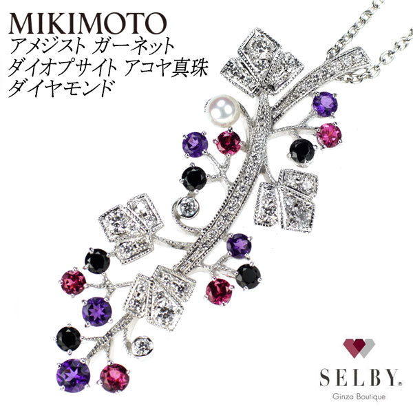 MIKIMOTO K18WG Amethyst Garnet Diopsite Akoya Diamond Pendant Necklace and Brooch 45.0cm 《Selby Ginza Store》 [S, Like New, Polished] [Used] 