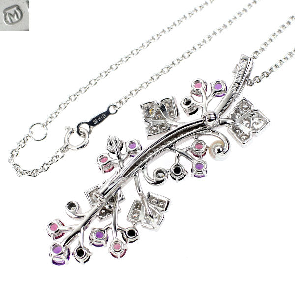 MIKIMOTO K18WG Amethyst Garnet Diopsite Akoya Diamond Pendant Necklace and Brooch 45.0cm 《Selby Ginza Store》 [S, Like New, Polished] [Used] 