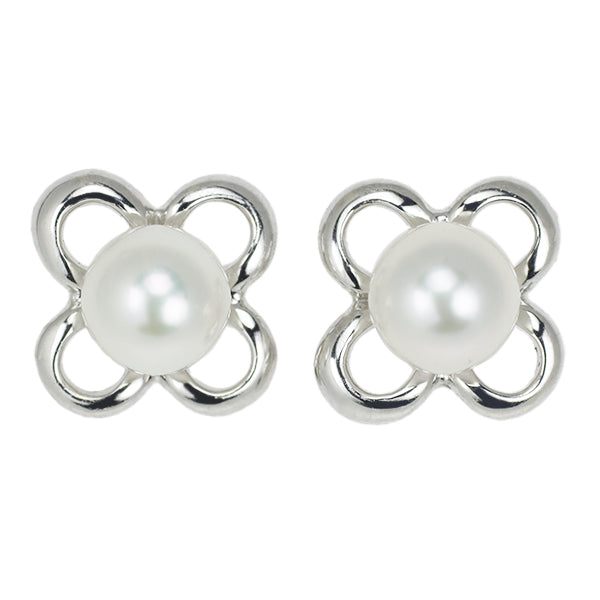 MIKIMOTO K18WG Akoya pearl earrings, diameter approx. 4.1mm, flower 