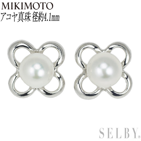 MIKIMOTO K18WG Akoya pearl earrings, diameter approx. 4.1mm, flower 