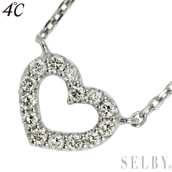 4℃ Pt850 Diamond Pendant Necklace Heart 