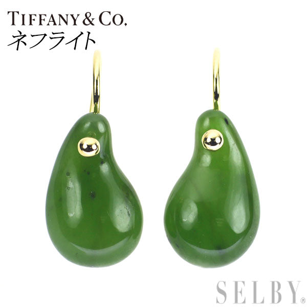 Tiffany K18YG Nephrite Earrings Teardrop 