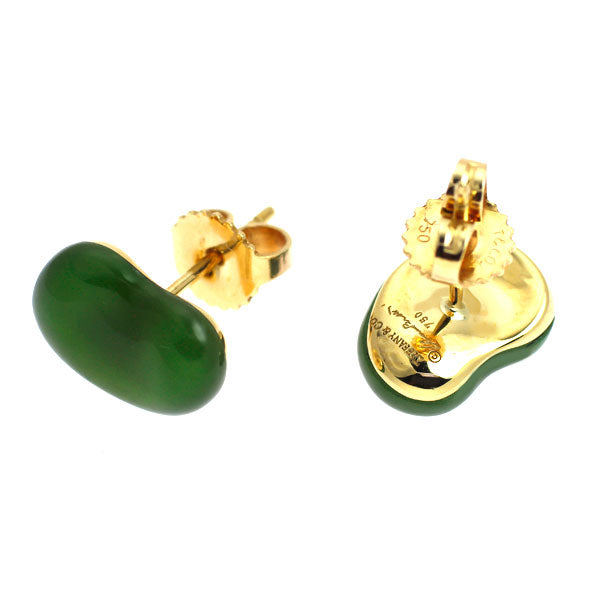 Tiffany K18YG Nephrite Bean Earrings 