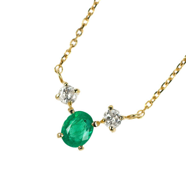 K18YG Emerald Diamond Pendant Necklace 0.32ct D0.12ct 